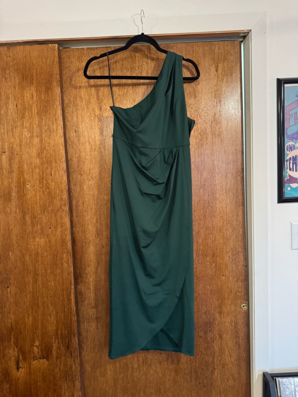 Asymmetric One-Shoulder Midi Dress in Forest Green